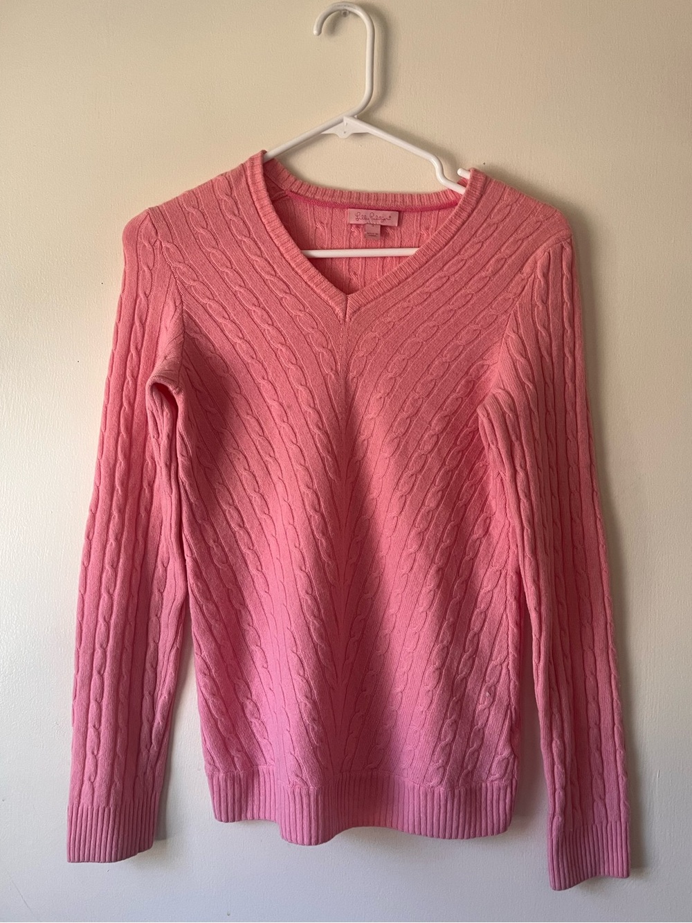 Lily Pulitzer Women’s Pink Cable-Knit V-Neck Cashmere Sweater Size Small